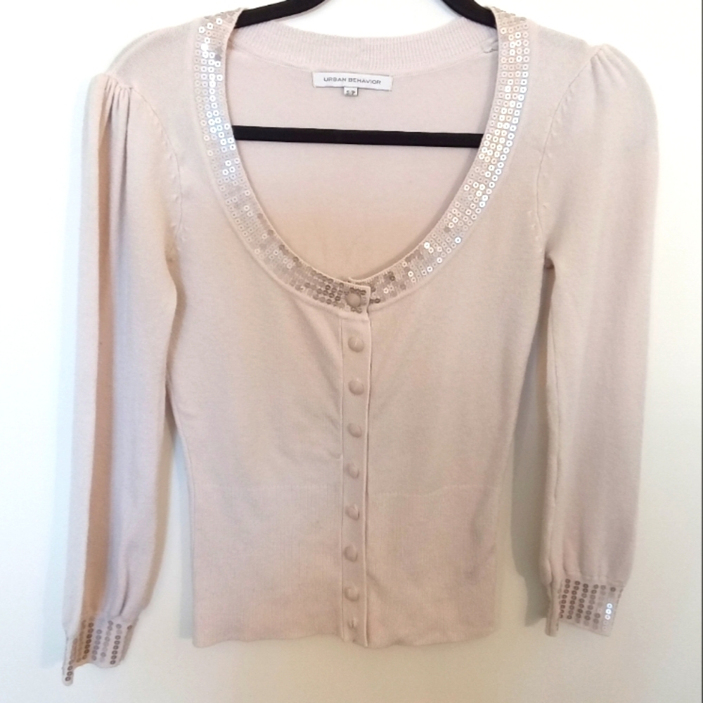 Urban Behavior Sequin Collar Long Sleeve Cardigan